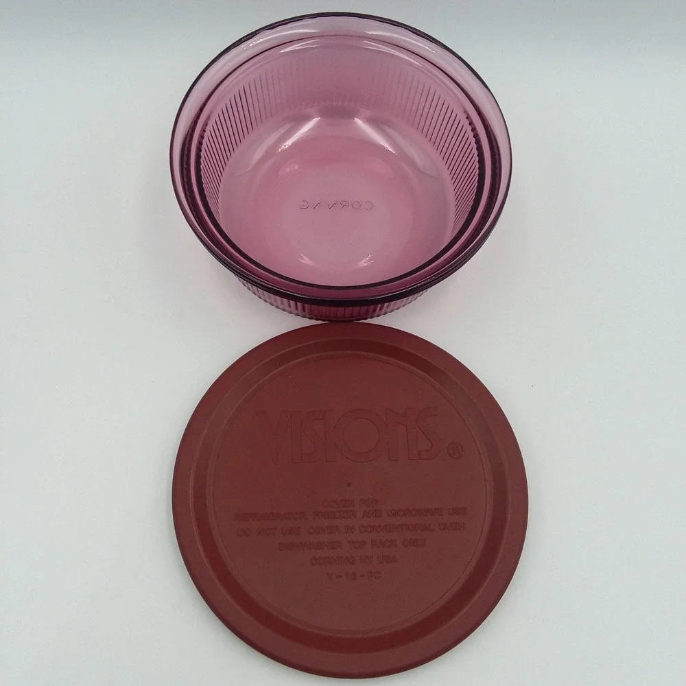 Corning Visions Cranberry Sandwich Plate H118 1 Pt Round‎ Bowl C16B Discontinued